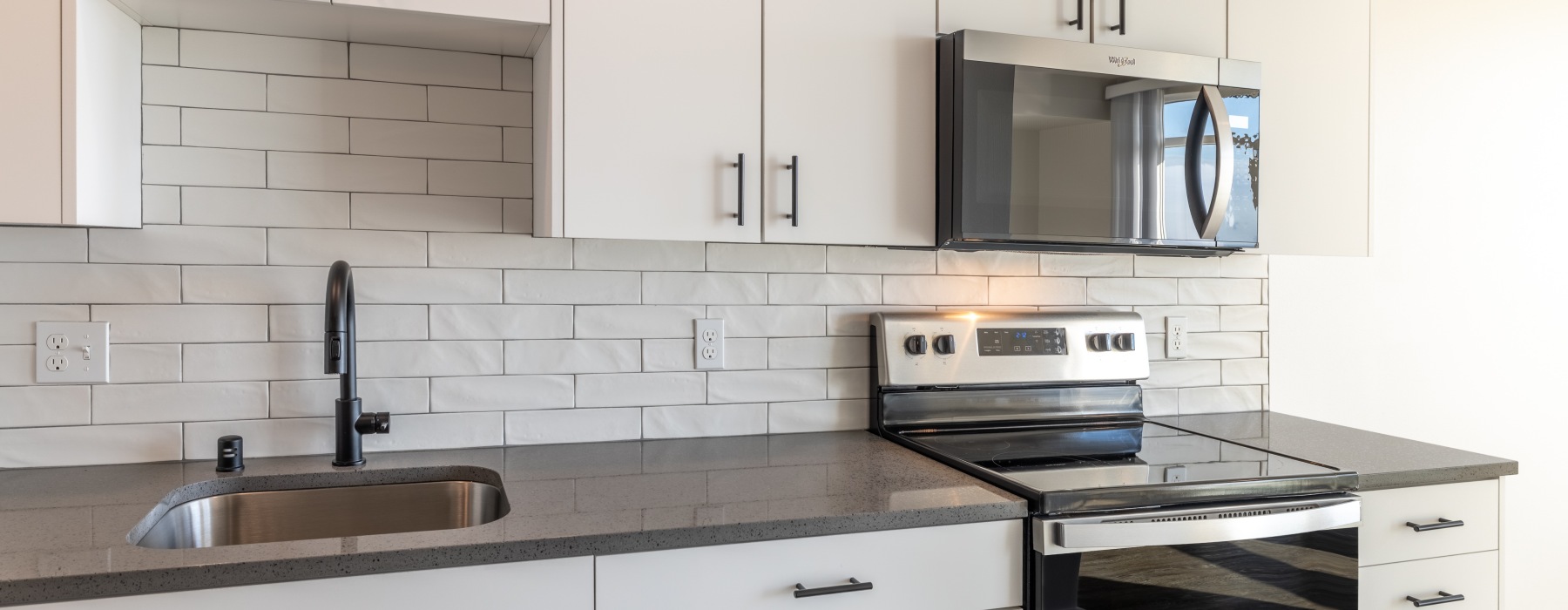 Modern kitchen with subway backsplash tile